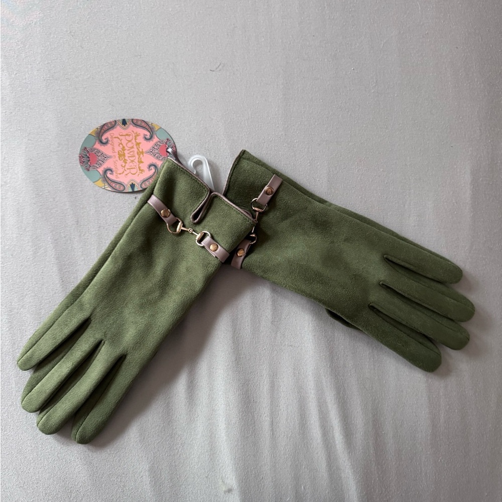 Powder UK Sage Green Women's Fashion Gloves with Buckle Detail
